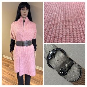 Rose Ribbed Blanket Scarf With Metallic Belt Set